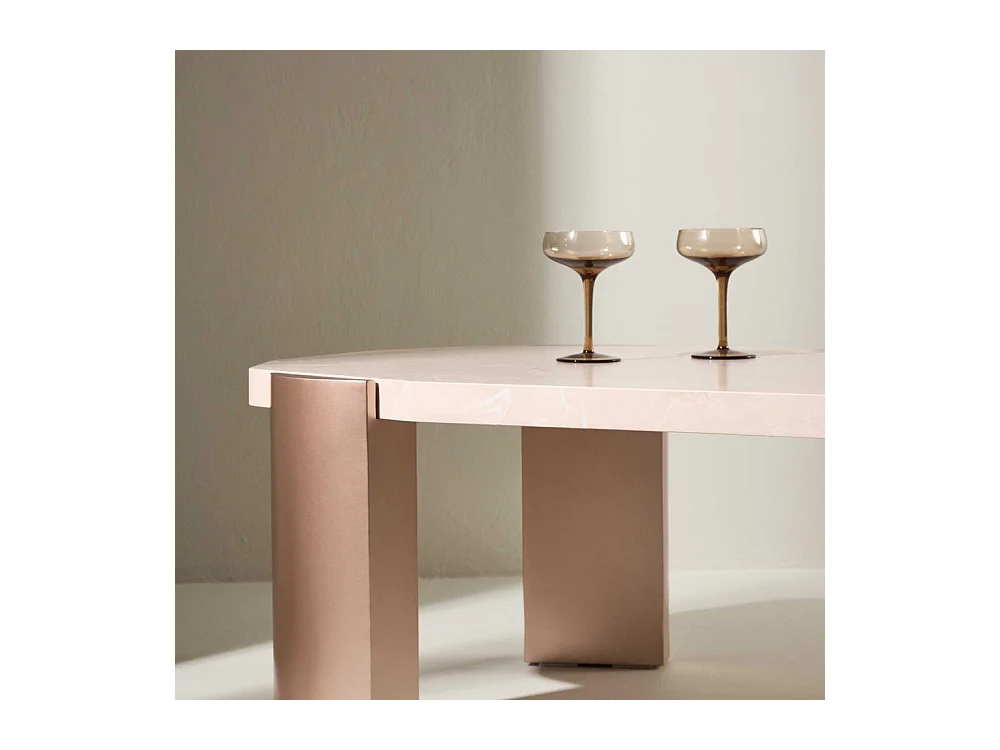 Table Basse Effet Marbre "Kres" 125cm Rose Gold