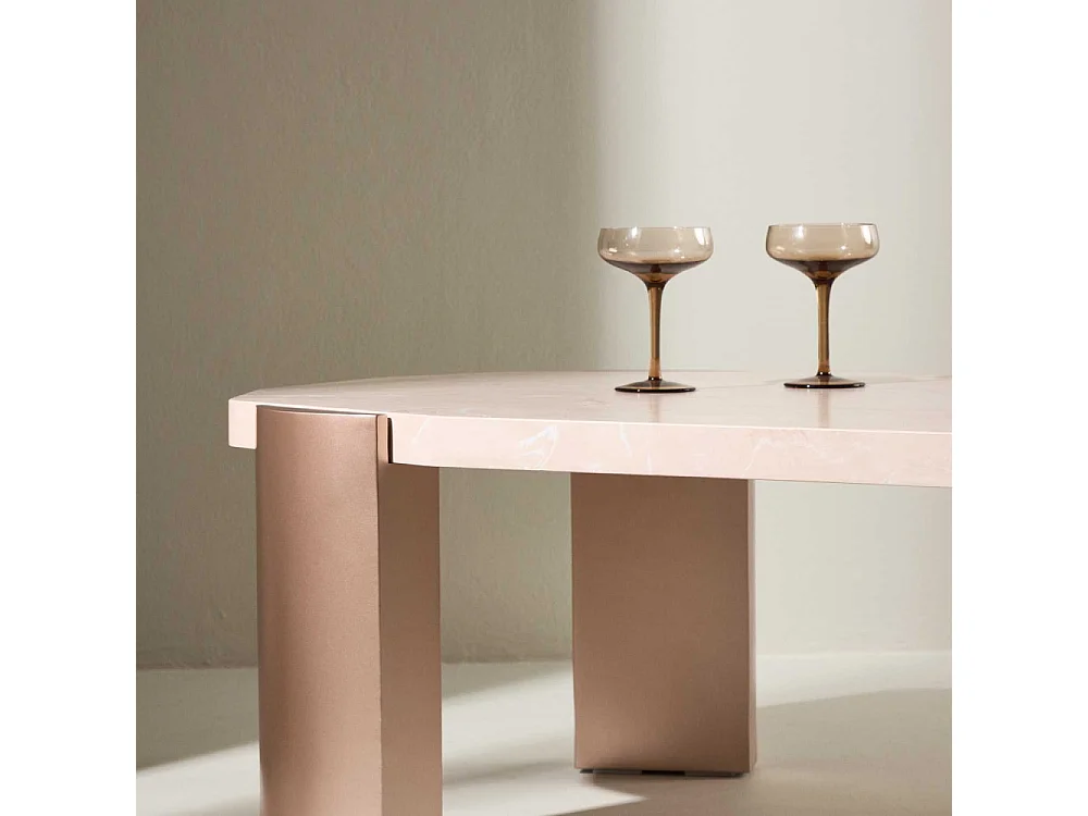 Table Basse Effet Marbre "Kres" 125cm Rose Gold