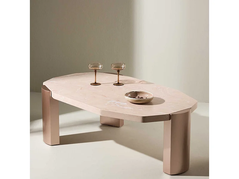 Table Basse Effet Marbre "Kres" 125cm Rose Gold