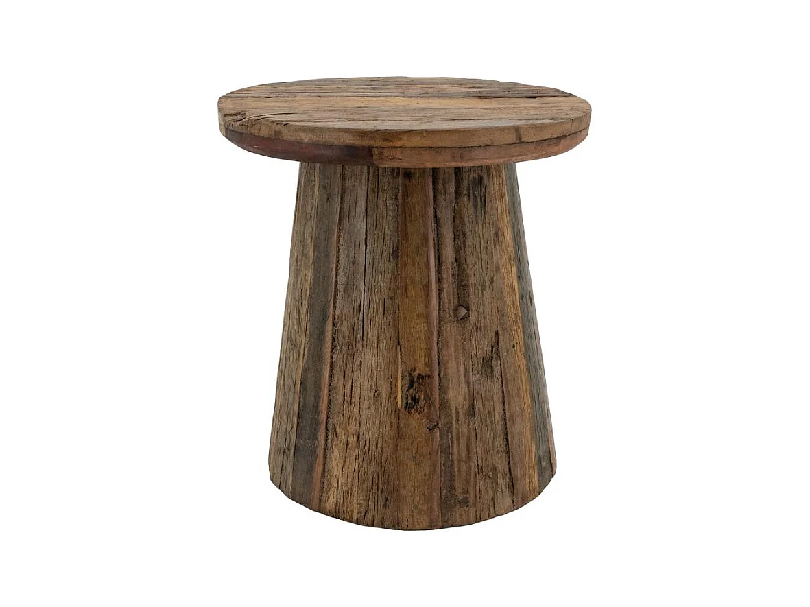 Table basse bois recyclé Ø46 cm – Look naturel et unique