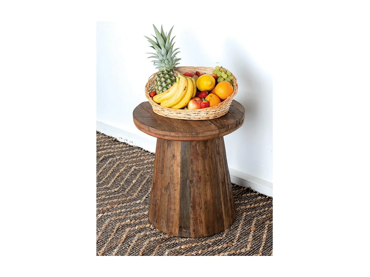 Table basse bois recyclé Ø46 cm – Look naturel et unique