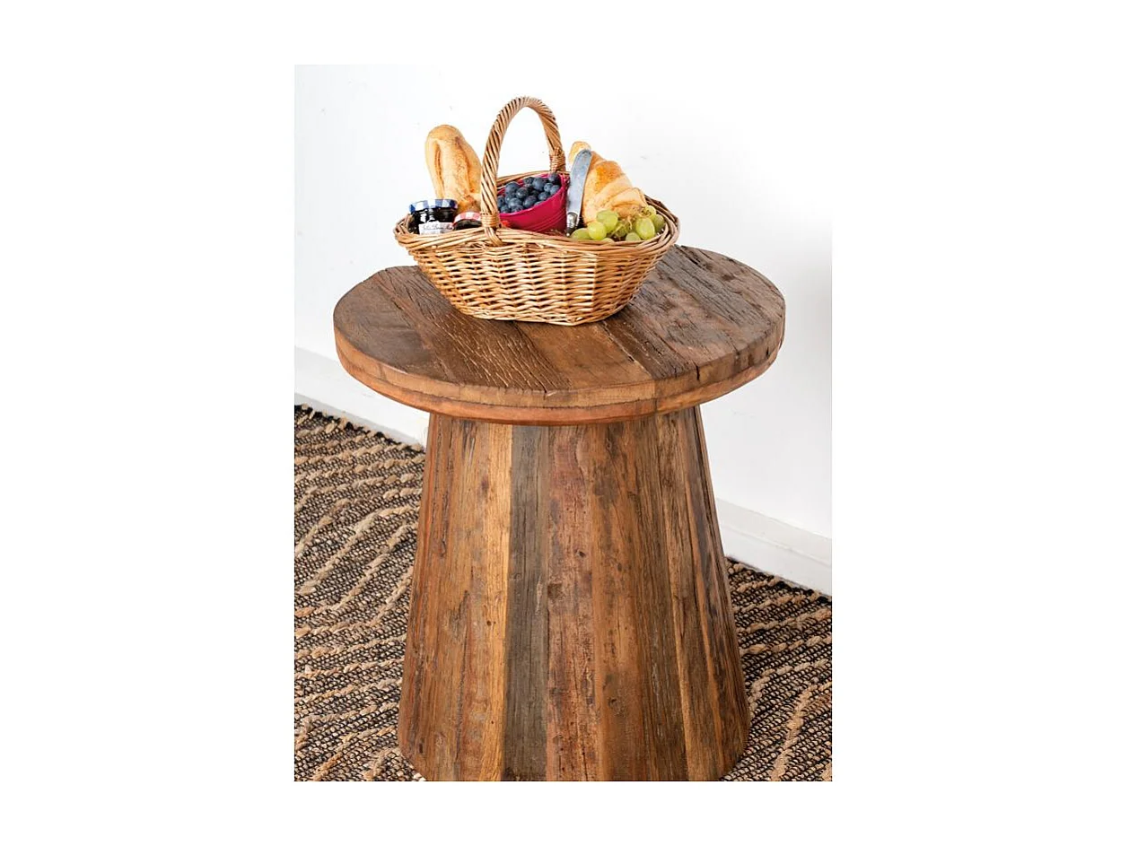Table basse bois recyclé Ø46 cm – Look naturel et unique