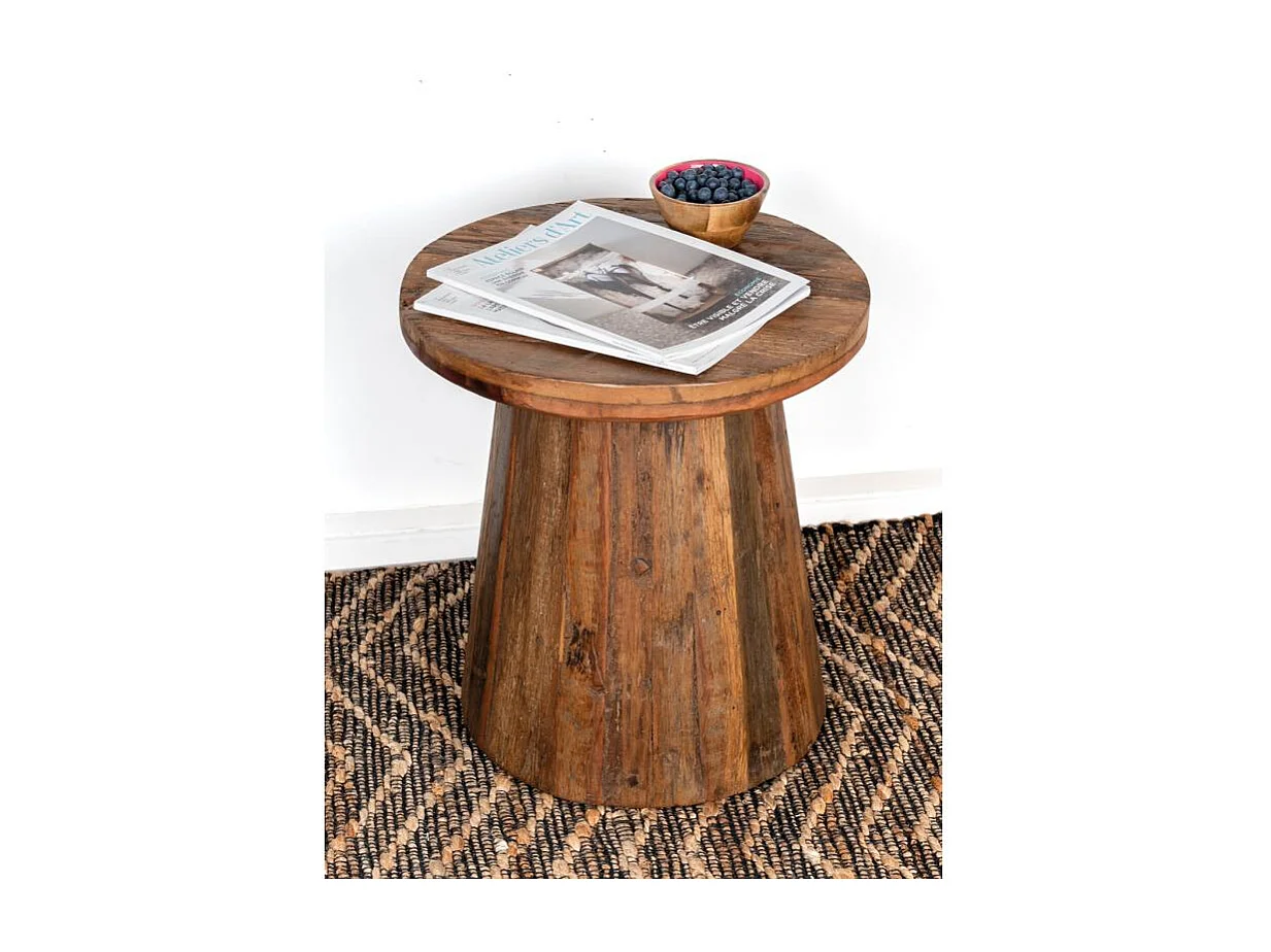 Table basse bois recyclé Ø46 cm – Look naturel et unique