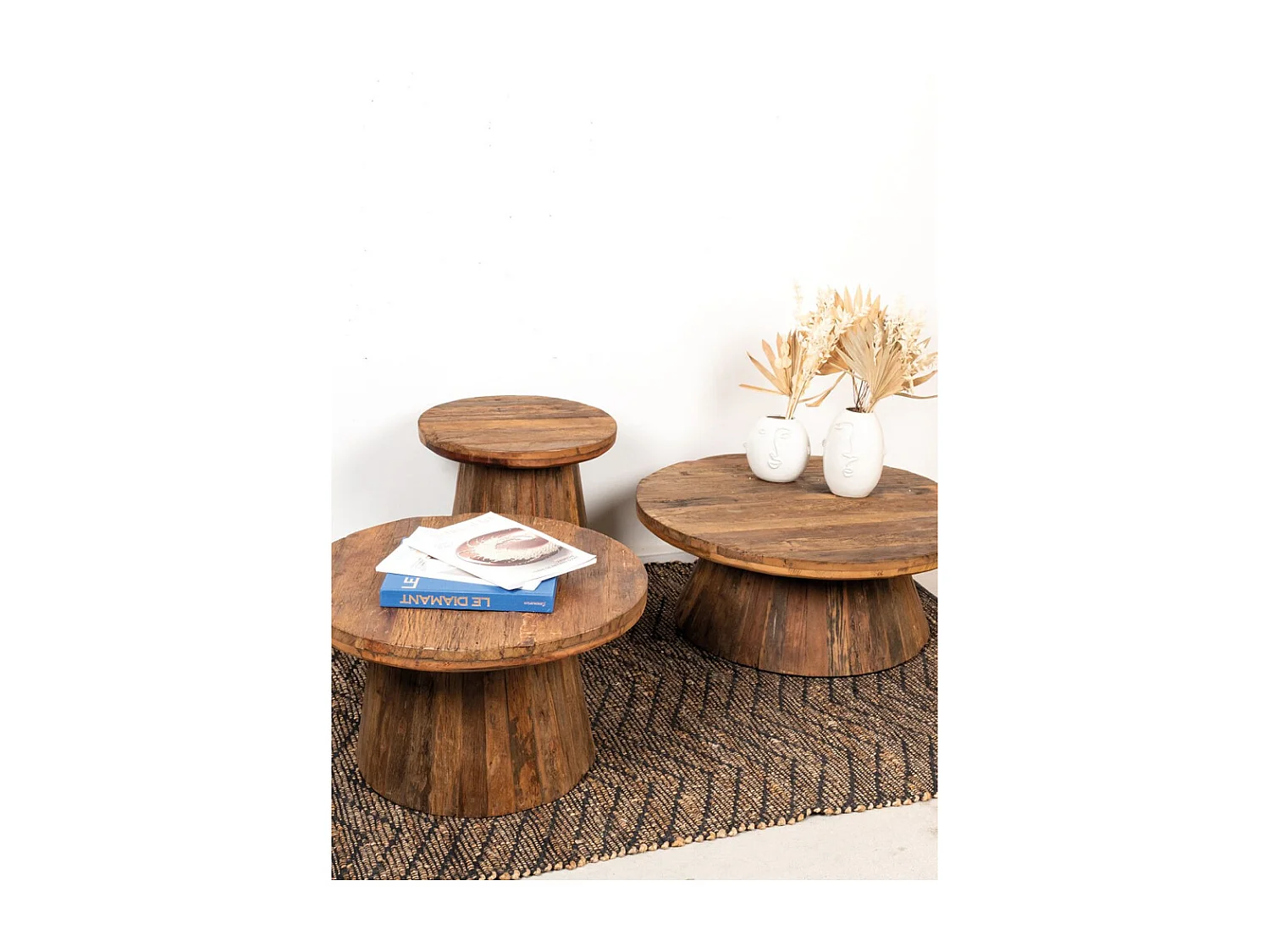 Table basse bois recyclé Ø46 cm – Look naturel et unique