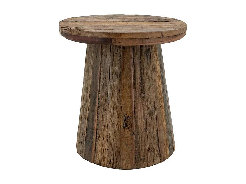 Table basse bois recyclé Ø46 cm – Look naturel et unique