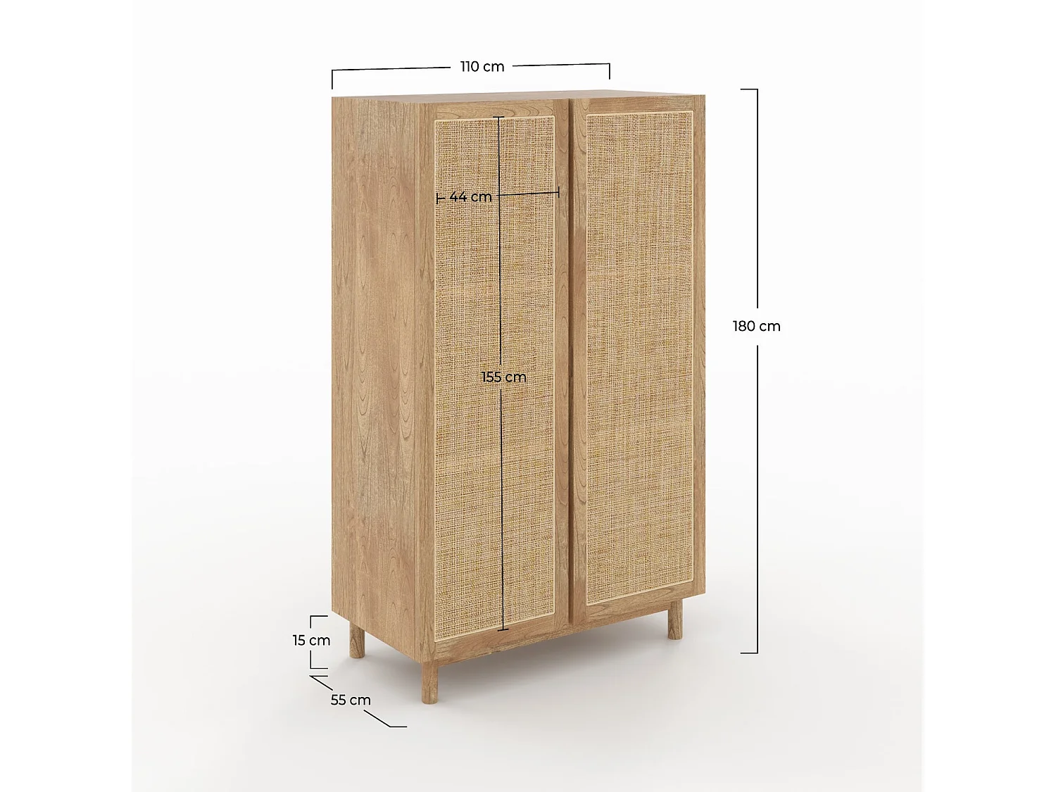 Armoire en bois massif de mindi et rotin - Delya