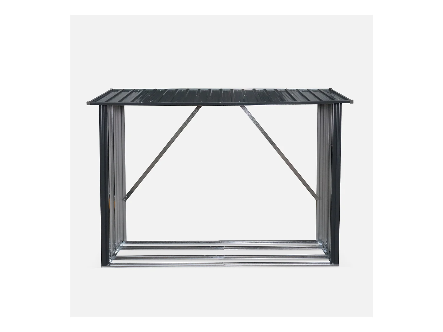 Bûcher en métal de 80 x 215 x 155 cm. gris anthracite - Épicéa -  abri bûches en acier galvanisé. 2 stères