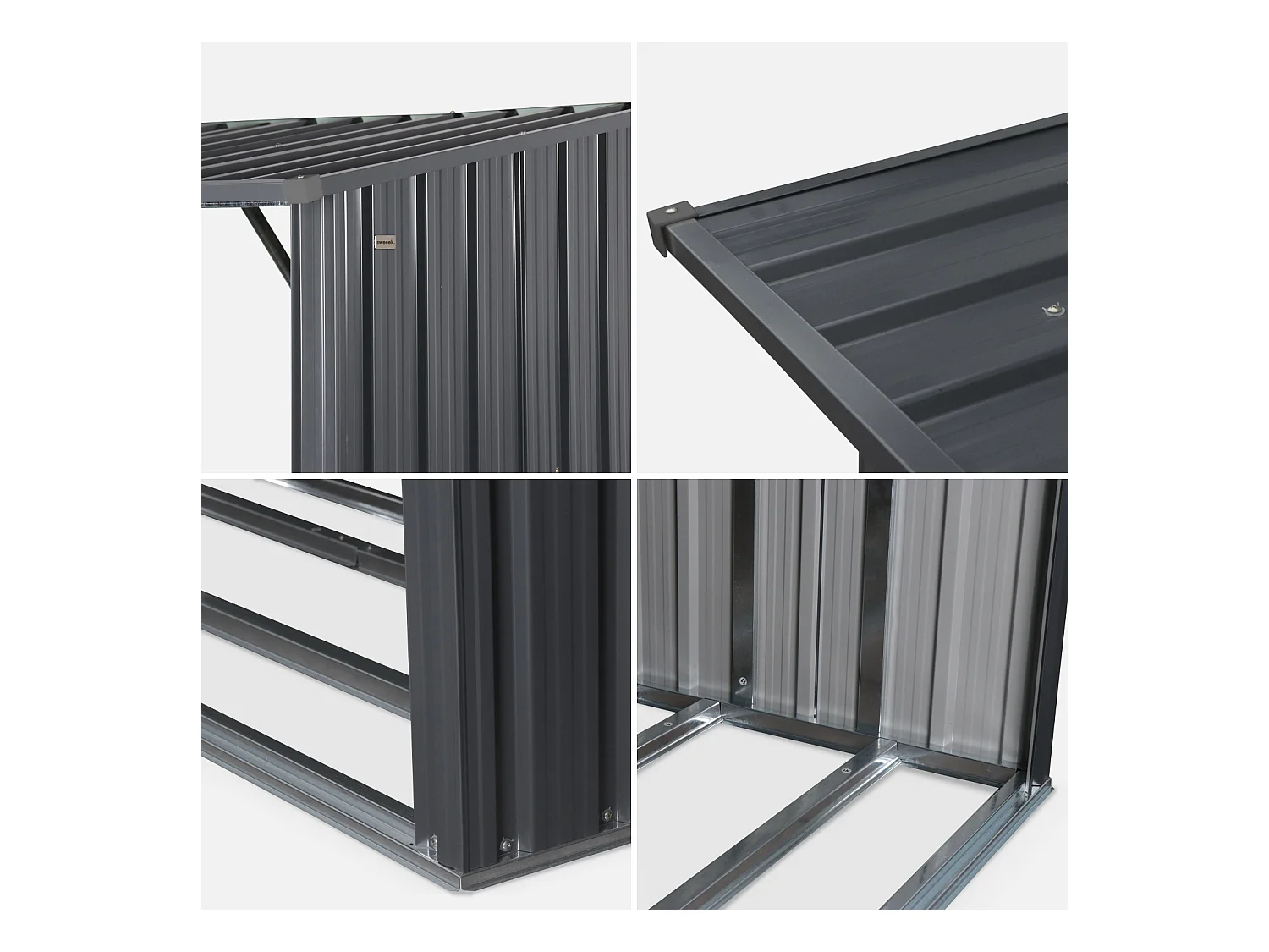 Bûcher en métal de 80 x 215 x 155 cm. gris anthracite - Épicéa -  abri bûches en acier galvanisé. 2 stères