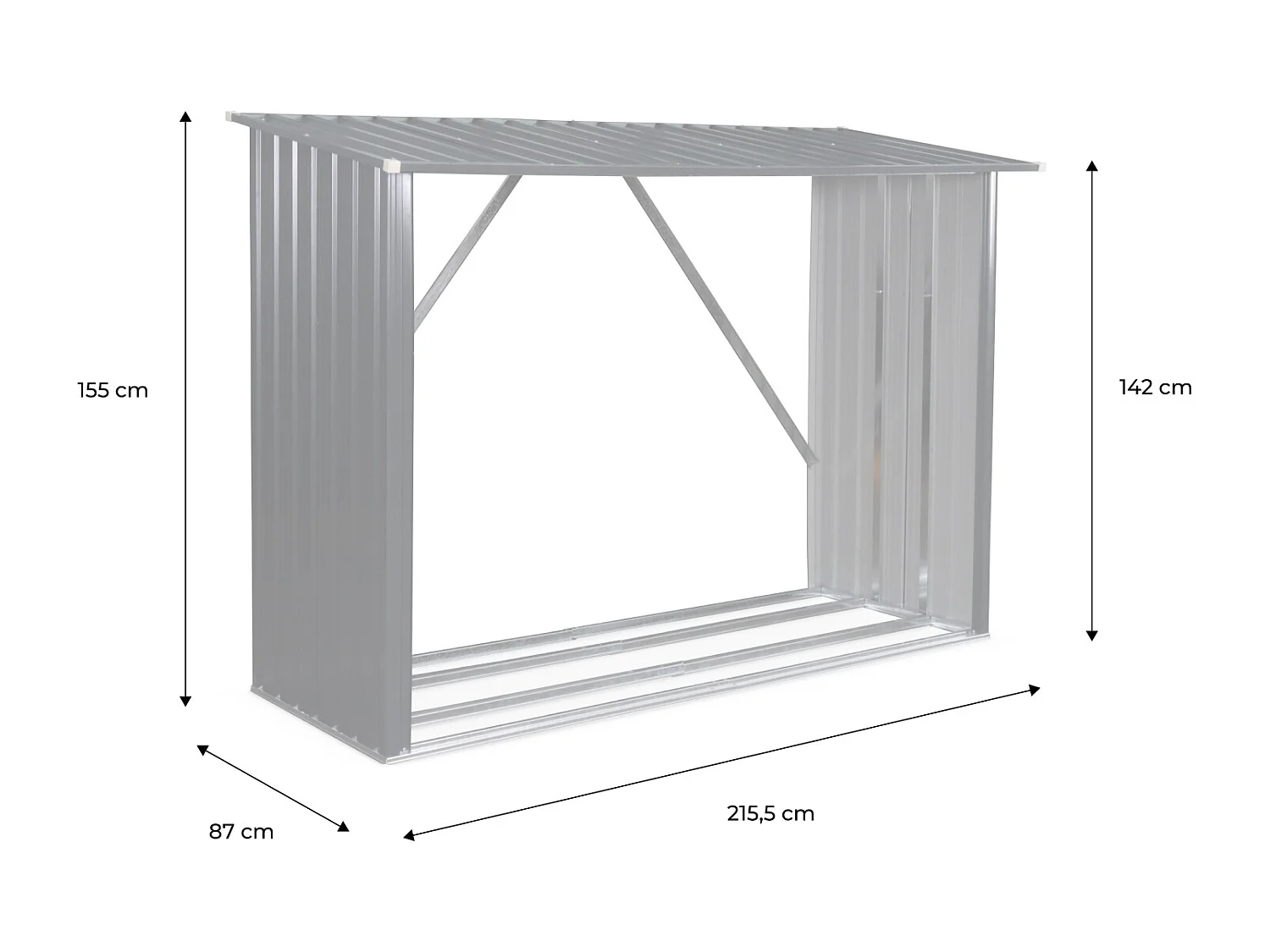 Caseta de jardín de acero galvanizado, 80x215x155cm antracita