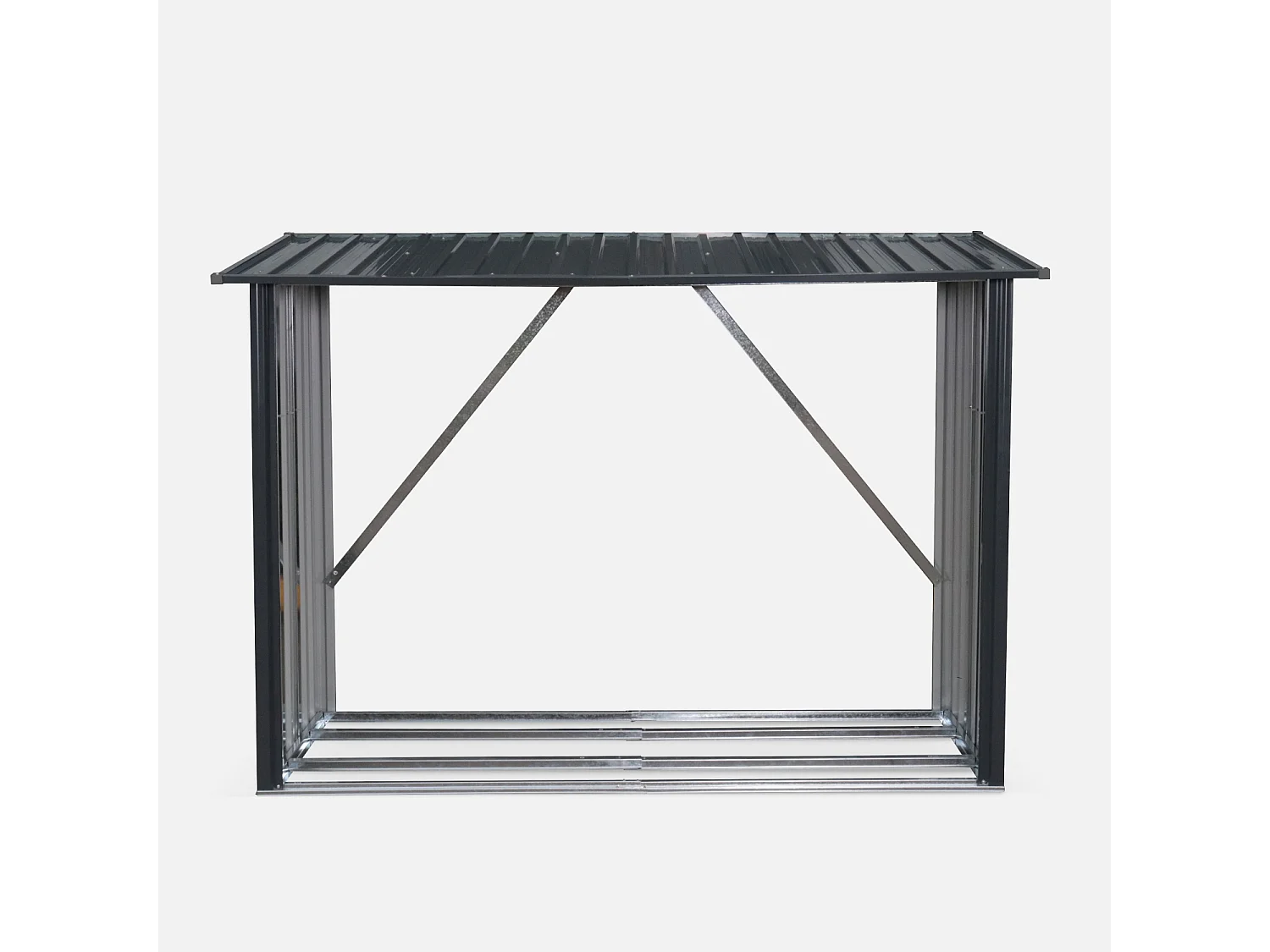 Bûcher en métal de 80 x 215 x 155 cm. gris anthracite - Épicéa -  abri bûches en acier galvanisé. 2 stères