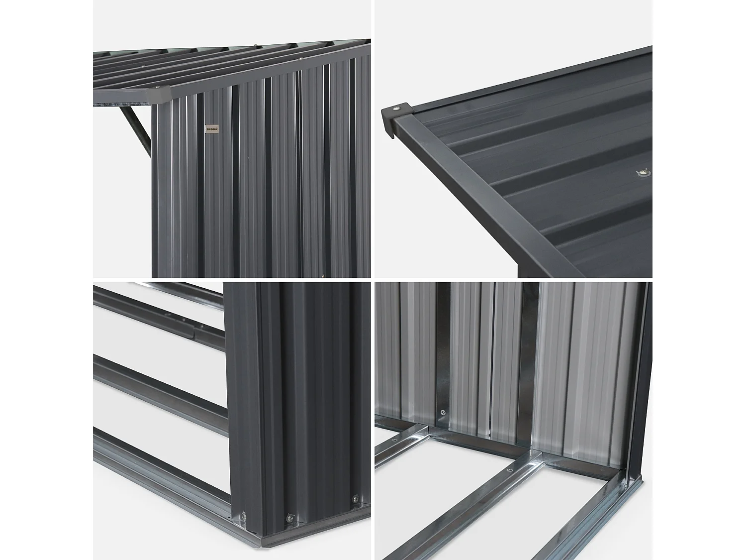 Bûcher en métal de 80 x 215 x 155 cm. gris anthracite - Épicéa -  abri bûches en acier galvanisé. 2 stères