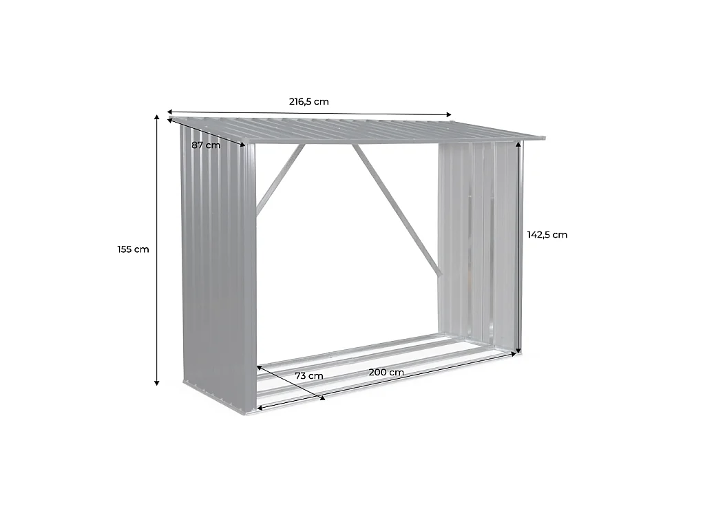 Leñero exterior de acero galvanizado, 80x215x155cm, Antracita