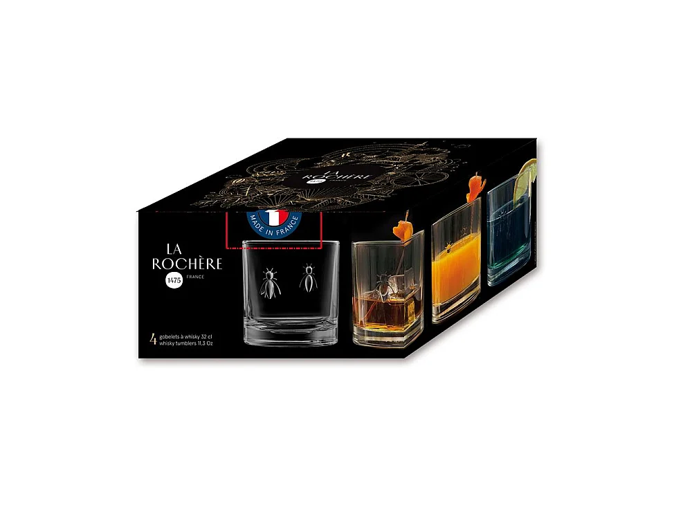 Boite de 4 verres à whisky Abeille 32 cl