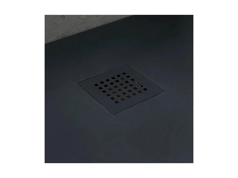 Receveur de douche fin carré noir « Milano » en résine effet pierre, antidérapant, 90x90h cm