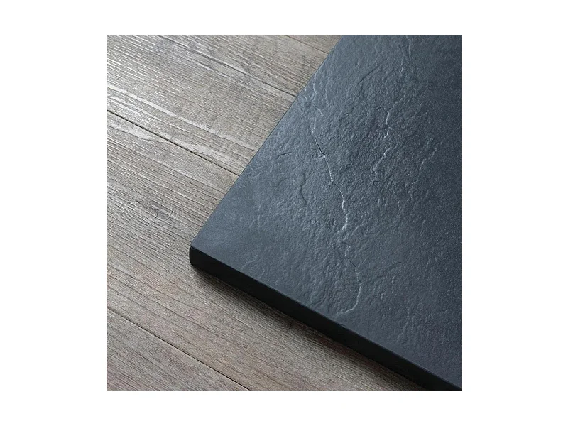 Receveur de douche fin carré noir « Milano » en résine effet pierre, antidérapant, 80x80h cm