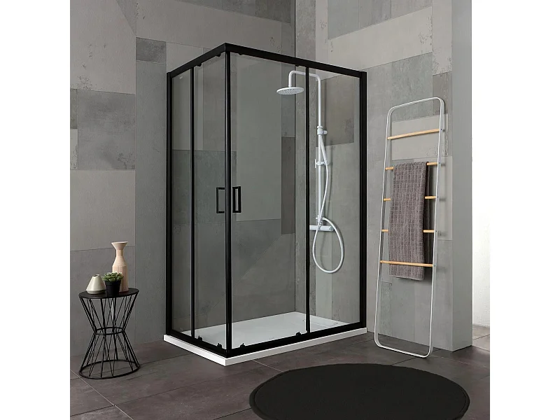 Cabine de douche rectangulaire "Cielo" en verre transparent avec profil noir mat cm 80x120 190h