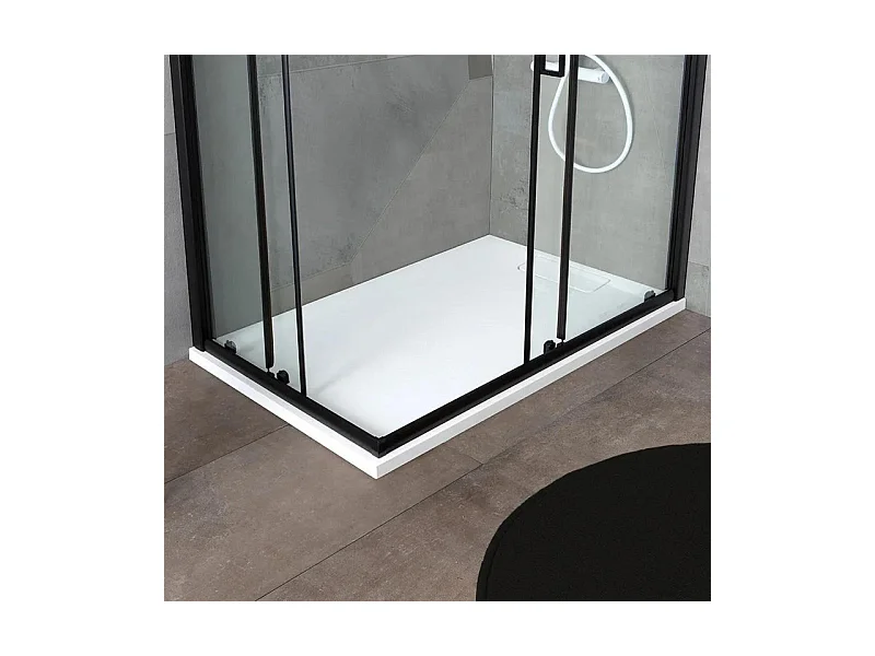 Mampara de ducha rectangular "Cielo" en cristal transparente con perfil negro mate cm 80x100 190h