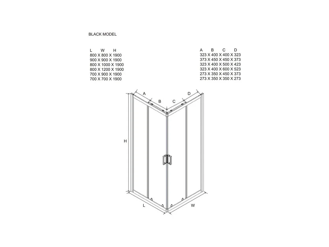 Mampara de ducha rectangular "Cielo" en cristal transparente con perfil negro mate cm 80x100 190h