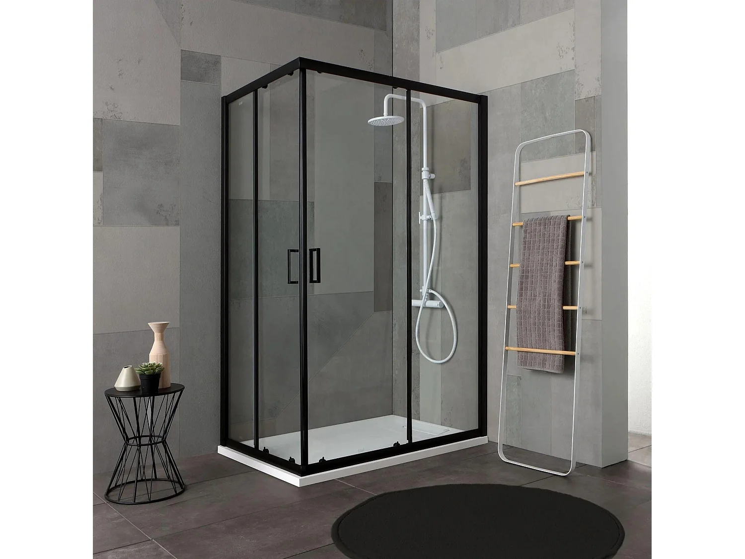 Cabine de duche retangular "Cielo" em vidro transparente com perfil preto fosco cm 80x100 190h