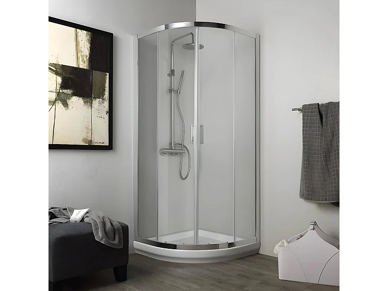 Halbrunde, abgerundete Duschkabine „Lima“ aus transparentem Hartglas, 80 x 80 cm, 185 h