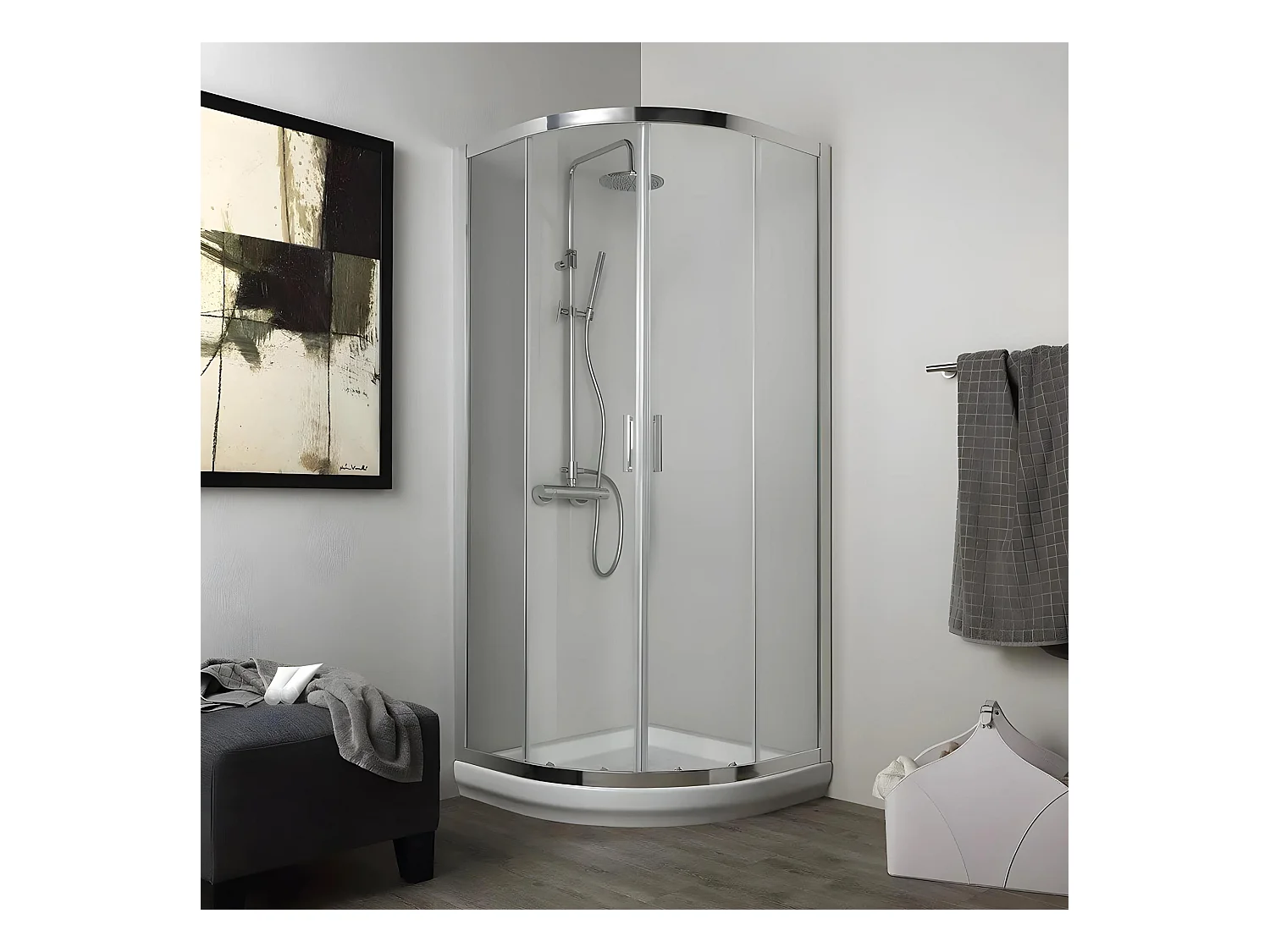 Cabine de douche semi-circulaire arrondie "Lima" en verre trempé transparent cm 80x80 185h