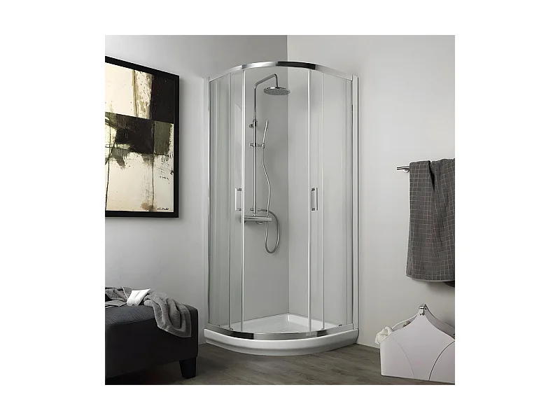 Cabine de douche semi-circulaire arrondie "Lima" en verre trempé transparent cm 80x80 185h