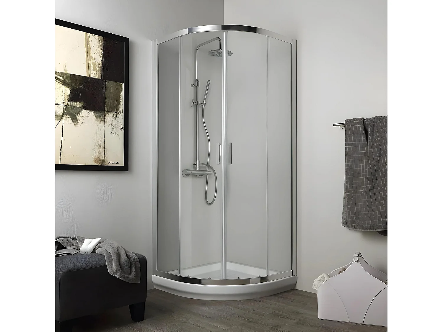 Mampara de ducha semicircular redondeada "Lima" en cristal templado transparente cm 80x80 185h