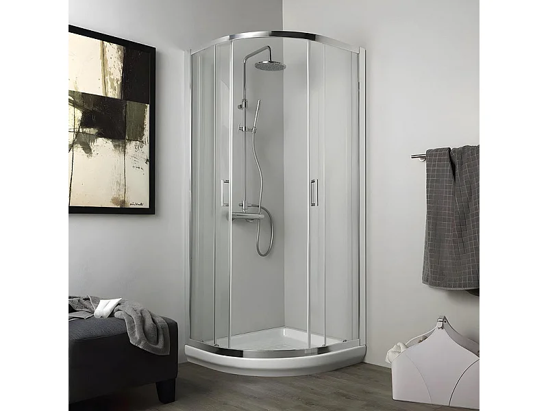 Mampara de ducha semicircular redondeada "Lima" en cristal templado transparente cm 80x80 185h