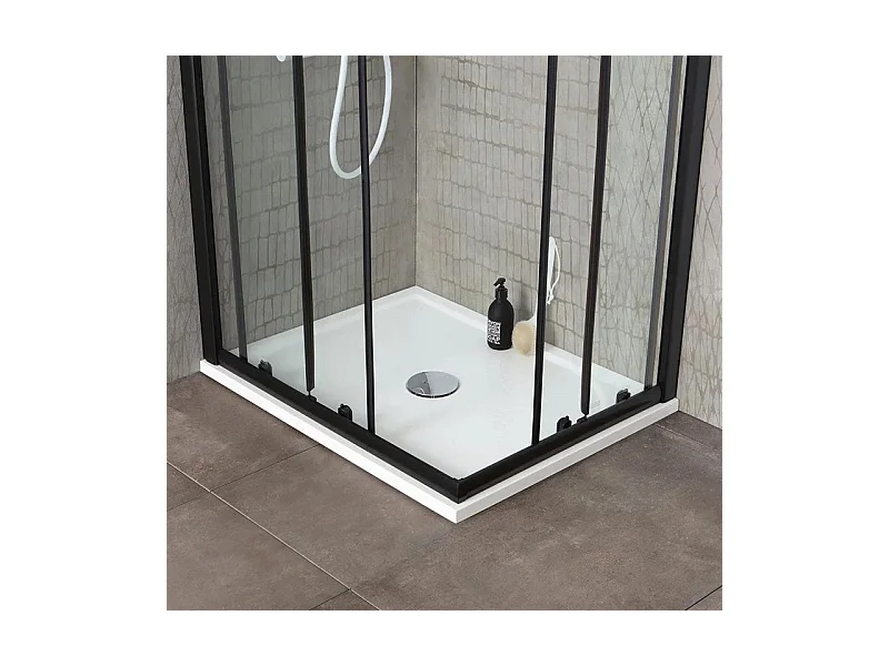 Boîte à mouchoirs carrée « Cielo » en verre transparent avec profil noir opaque cm 80x80 190h