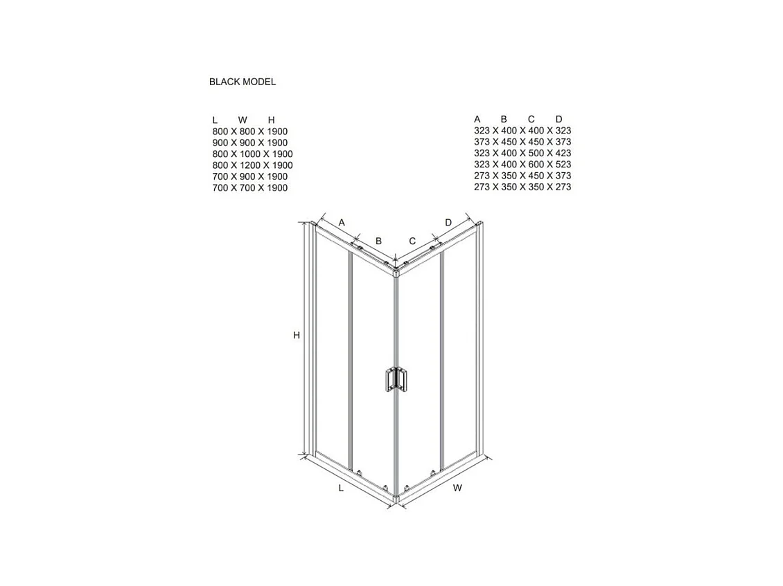 Boîte à mouchoirs carrée « Cielo » en verre transparent avec profil noir opaque cm 80x80 190h