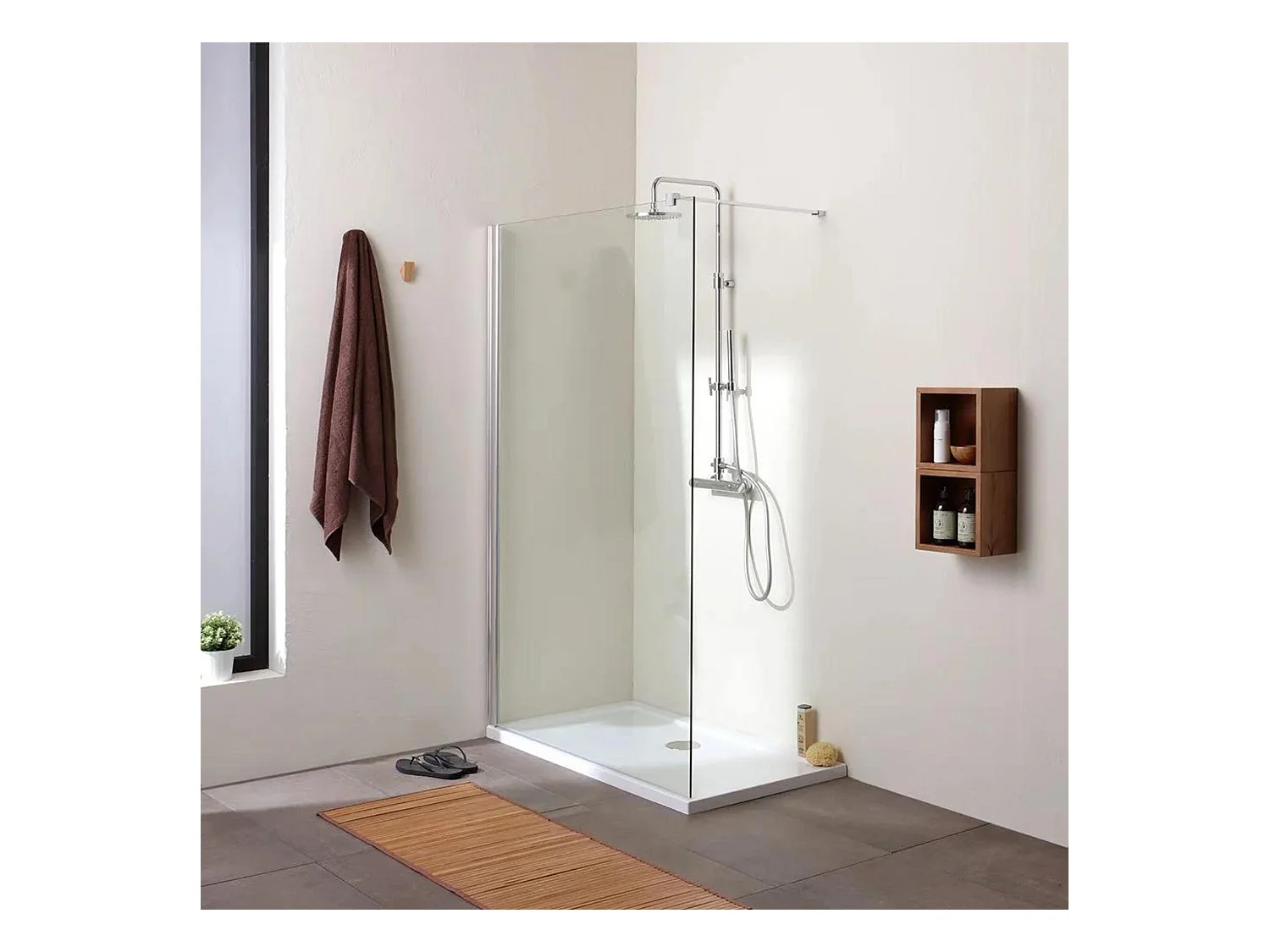 Cabine de douche simple paroi "Walk-in" en verre transparent cm 100x190h
