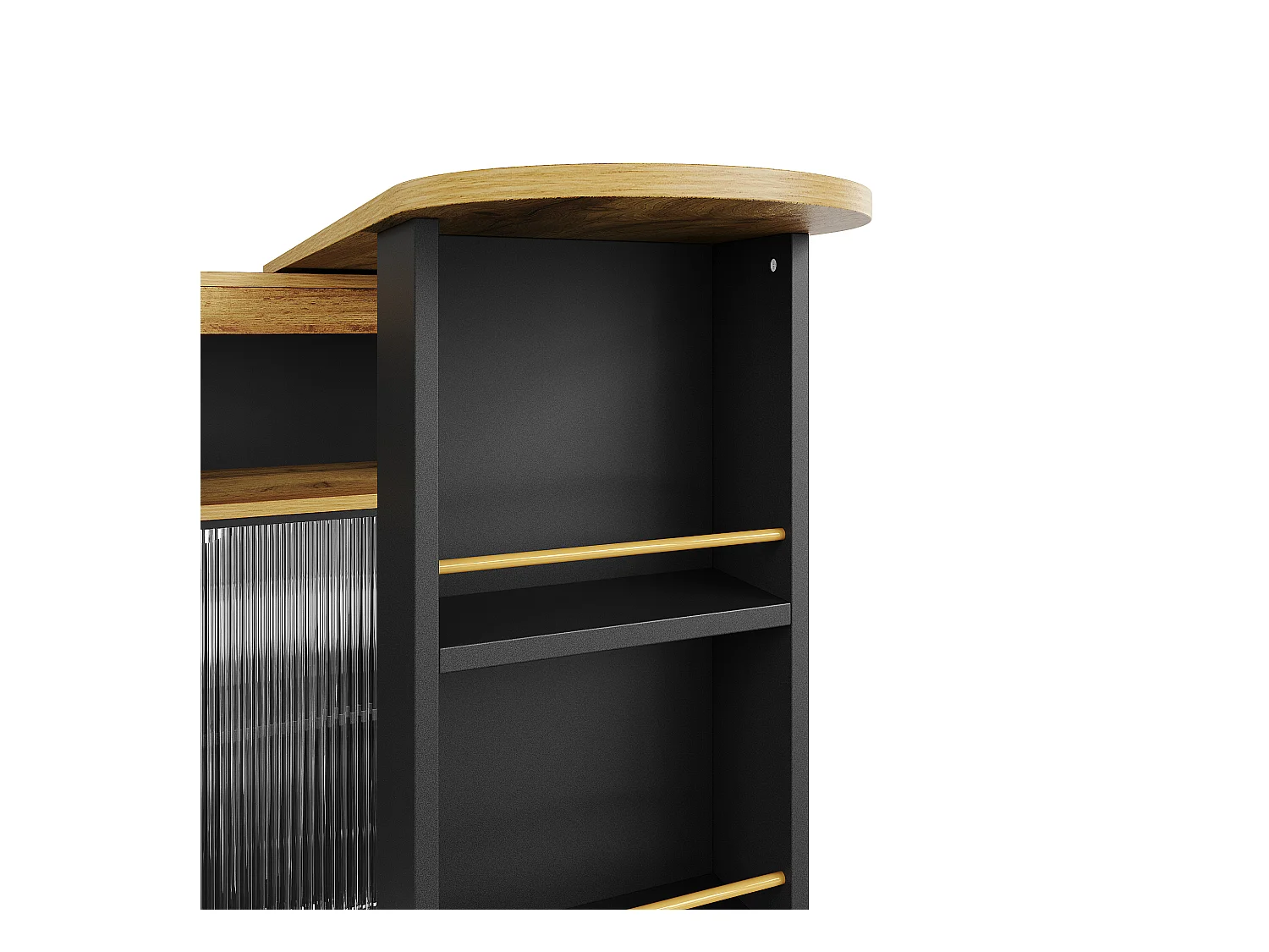 Meuble de bar pivotant sur roulettes avec 2 portes coulissants en verre, 1 niche et Étagères, LED inclus, MDF, noir - 138x39x105cm