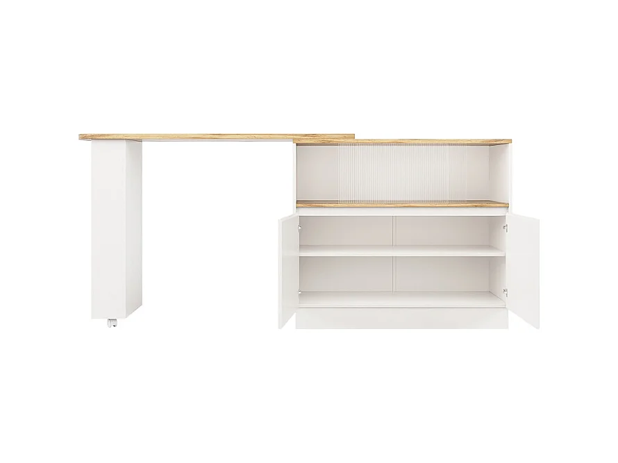 Draaibare barkast met 4 deuren waarvan 2 glazen schuifdeuren, inclusief open planken, witte behuizing - 120x45x103cm