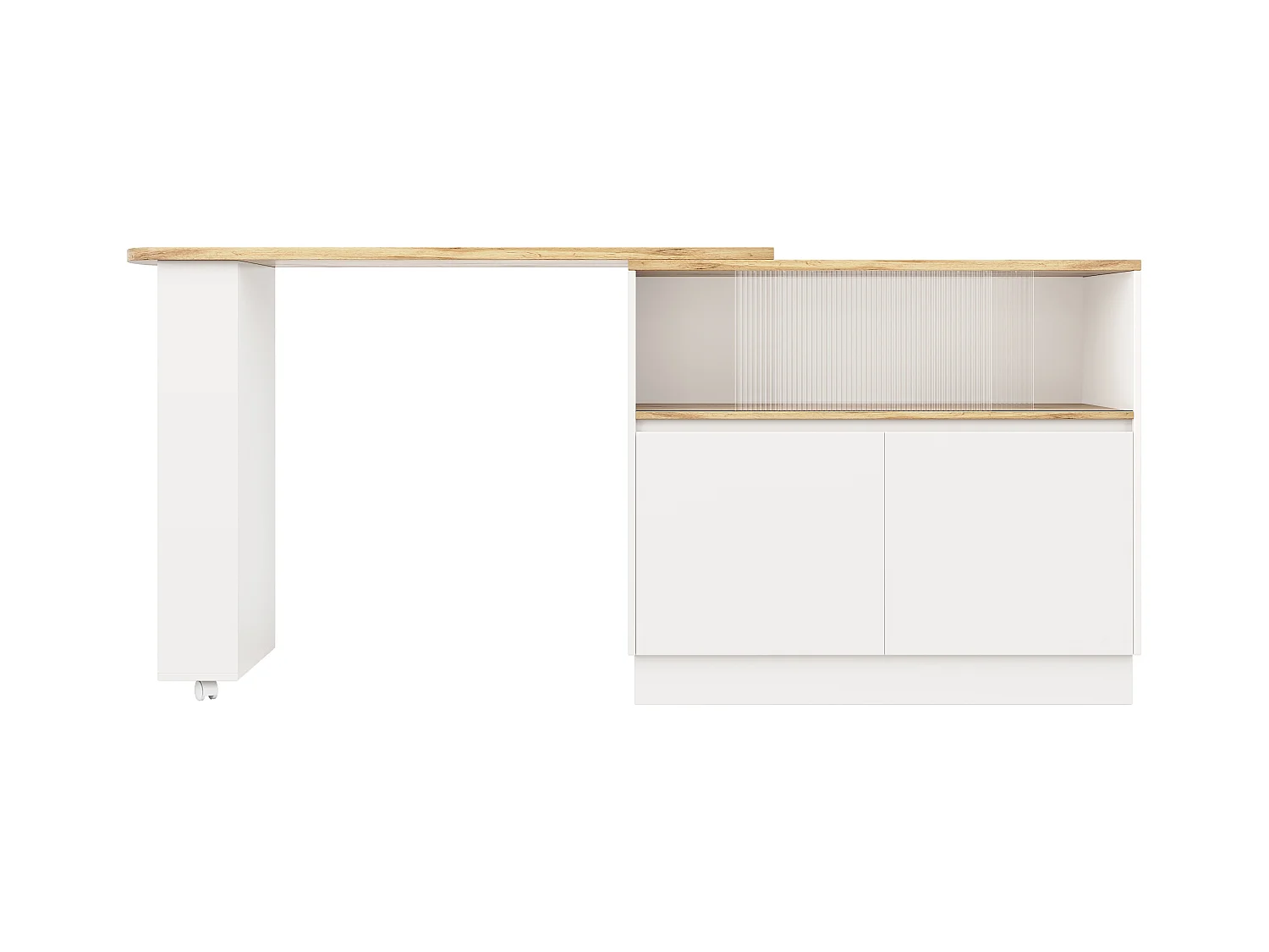 Draaibare barkast met 4 deuren waarvan 2 glazen schuifdeuren, inclusief open planken, witte behuizing - 120x45x103cm