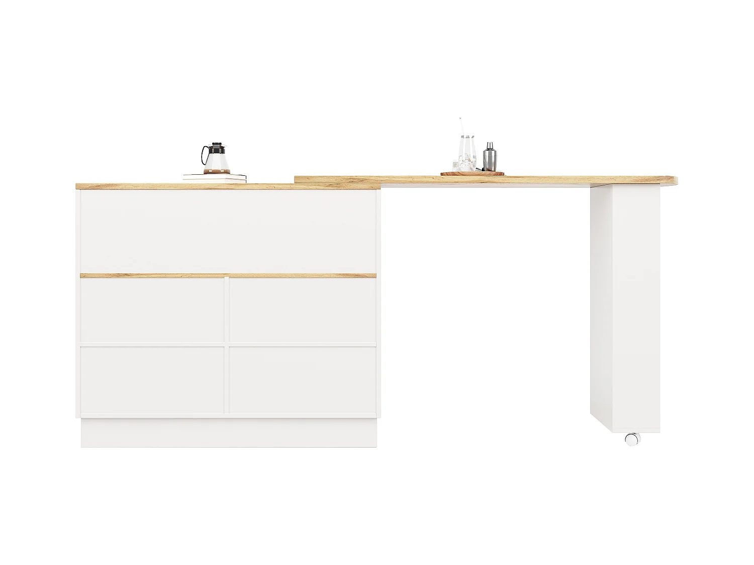 Meuble de bar pivotant avec 4 portes dont 2 portes coulissantes en verre, étagères ouvertes inclus, corps blanc - 120x45x103cm