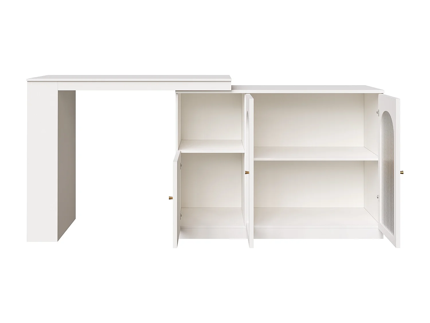 Meuble de bar pivotant avec 3 portes dont 2 portes en verre, étagères ouvertes inclus, corps blanc - 120x40x103cm