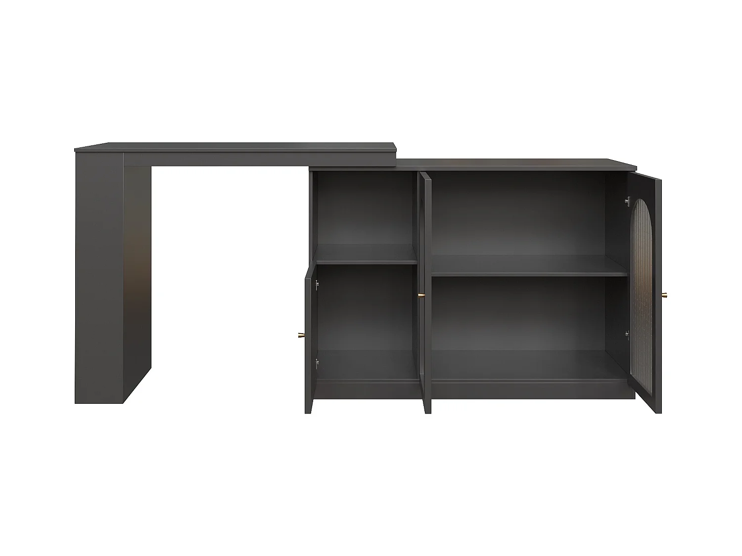 Meuble de bar pivotant avec 3 portes dont 2 portes en verre, étagères ouvertes inclus, corps noir - 120x40x103cm