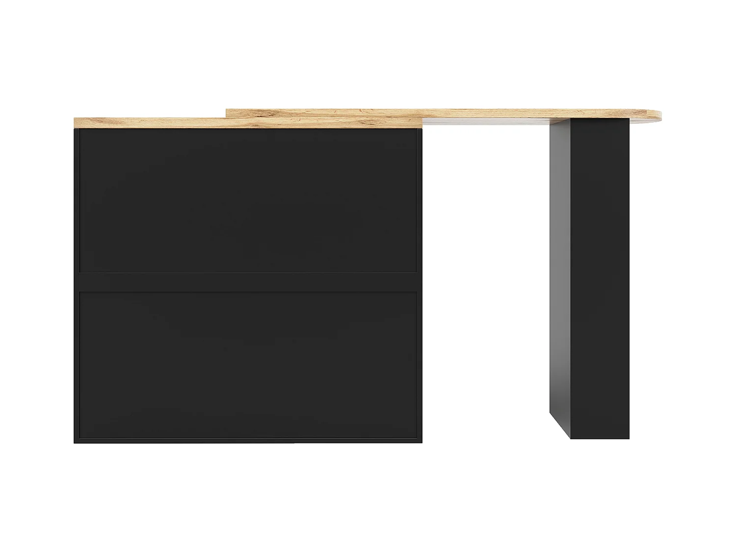 Meuble de bar pivotant avec 2 tiroirs, 1 porte et 2 niches, corps noir avec plateau en placage bois - 138x39x104cm