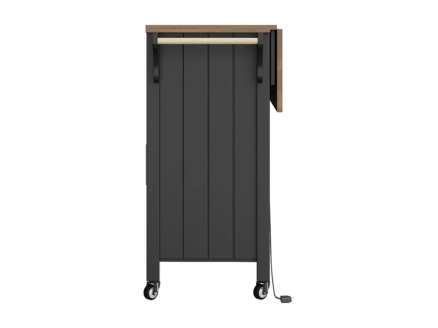 Desserte de cuisine sur roulettes avec plateau extensible, 2 portes en verre, 2 tiroirs et 1 niches, LED inclus, noir - 139x65x94cm