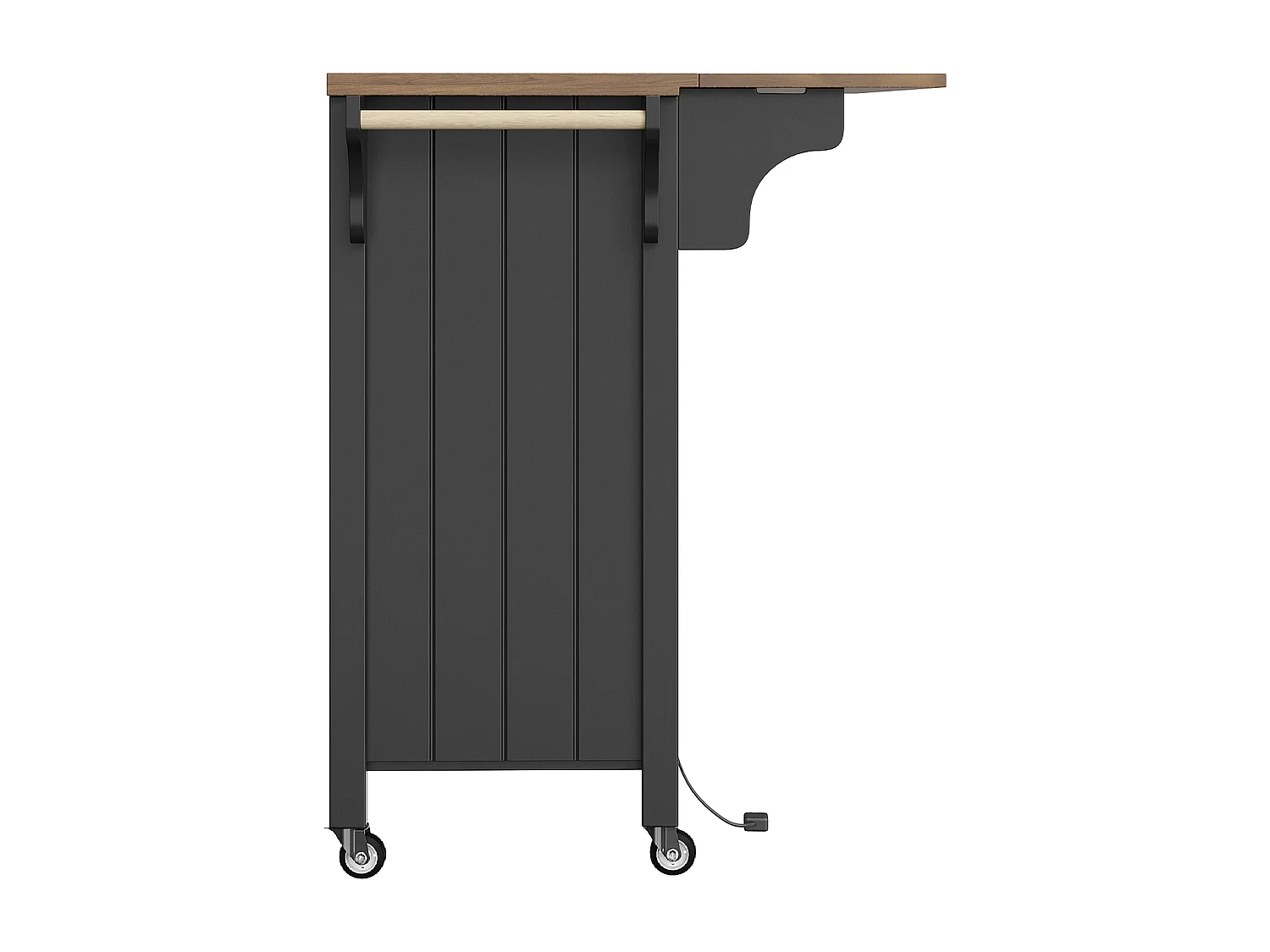 Desserte de cuisine sur roulettes avec plateau extensible, 2 portes en verre, 2 tiroirs et 1 niches, LED inclus, noir - 139x65x94cm