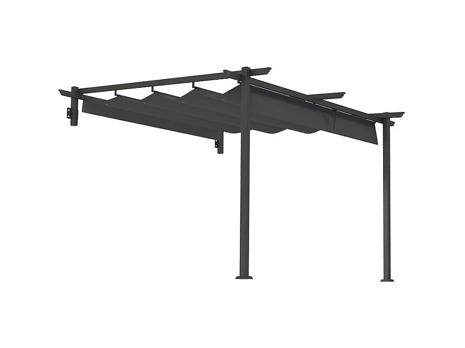 Pergola murale 297 x 297 x 200/230H cm, avec toile coulissante rétractable, structure aluminium, Gris