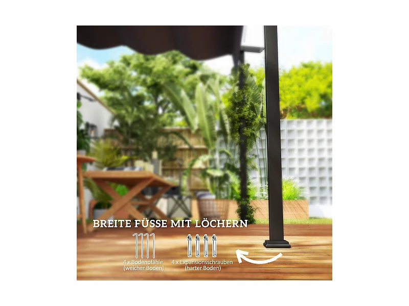 Pergola murale 297 x 297 x 200/230H cm, avec toile coulissante rétractable, structure aluminium, Gris