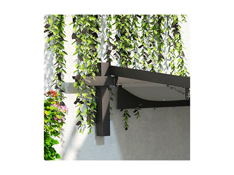 Pergola murale 297 x 297 x 200/230H cm, avec toile coulissante rétractable, structure aluminium, Gris