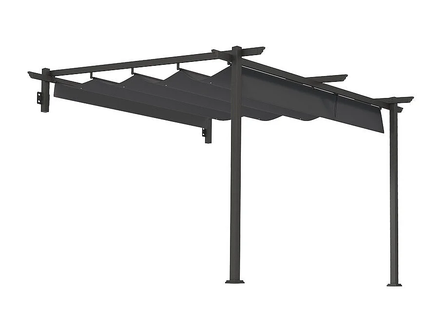 Pergola murale 297 x 297 x 200/230H cm, avec toile coulissante rétractable, structure aluminium, Gris