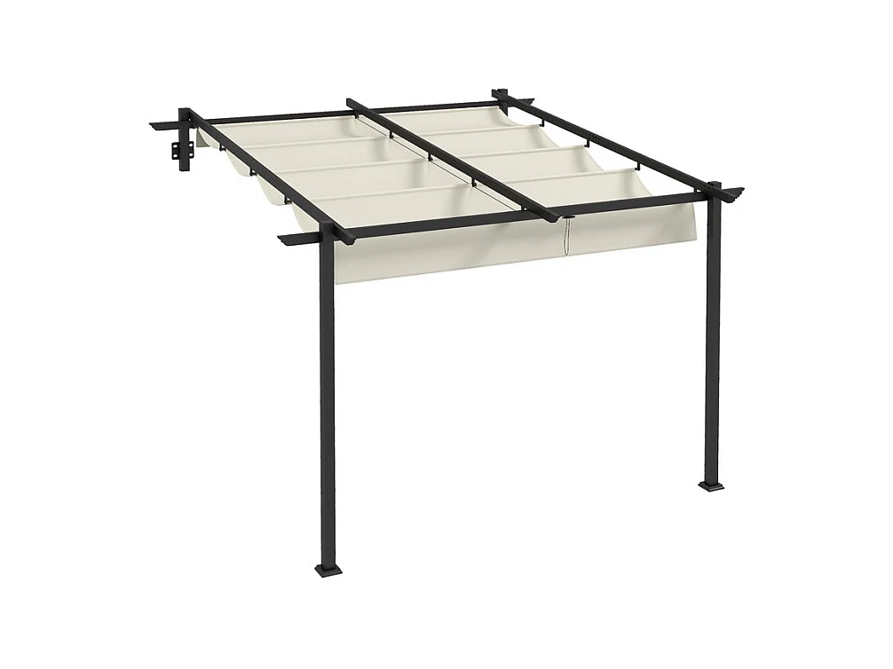 Pergola murale en aluminium - 297L x 297B x 200/230H cm - avec toit retractable - structure aluminium - Blanc cassé