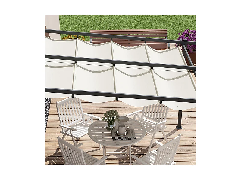Pergola murale en aluminium - 297L x 297B x 200/230H cm - avec toit retractable - structure aluminium - Blanc cassé