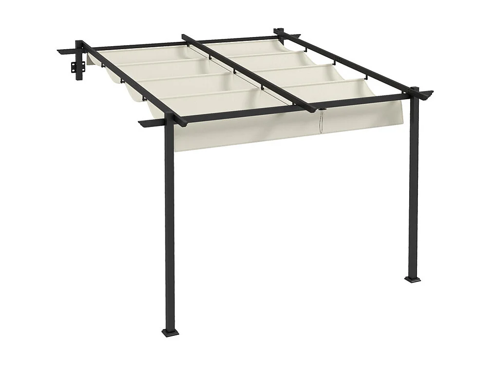 Pergola murale en aluminium - 297L x 297B x 200/230H cm - avec toit retractable - structure aluminium - Blanc cassé