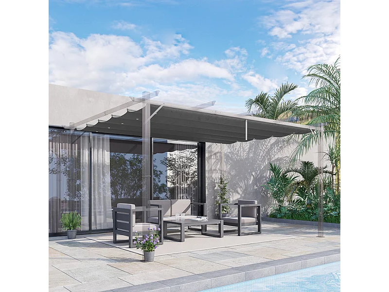 Tetto di ricambio per pergola 4x3m, telo di ricambio, con 10 fori di drenaggio pioggia, poliestere 180 g/m² - Grigio