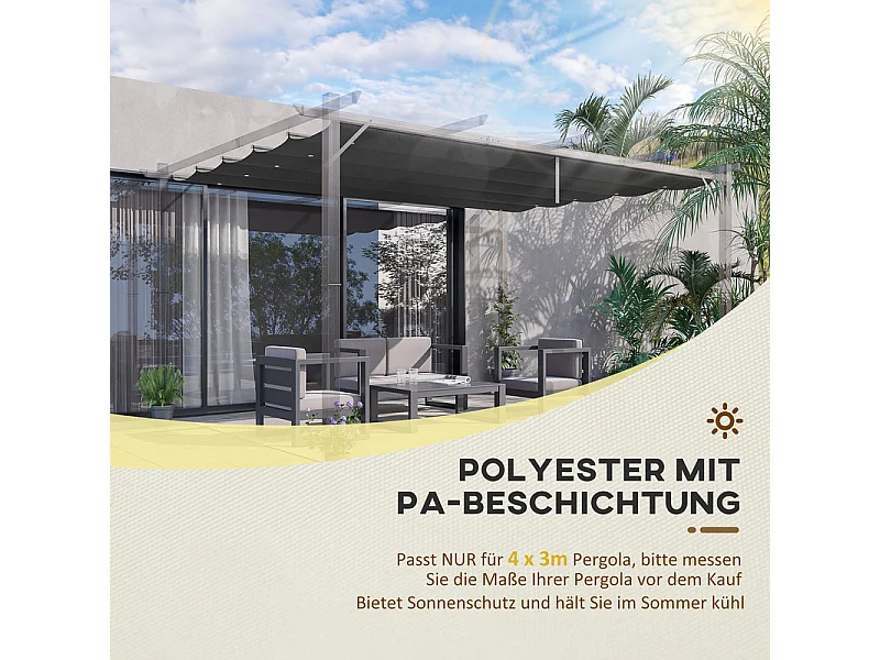 Tetto di ricambio per pergola 4x3m, telo di ricambio, con 10 fori di drenaggio pioggia, poliestere 180 g/m² - Grigio