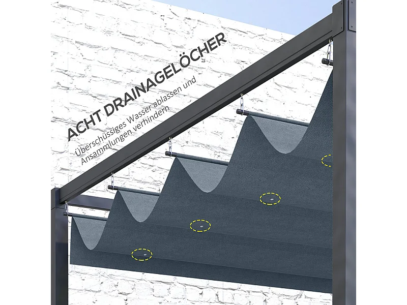 Ersatzdach für Pergola 3 x 2.15m, Ersatzplane, UV30 + Schutz, mit 8 Regenwasserablauföffnungen - Grau